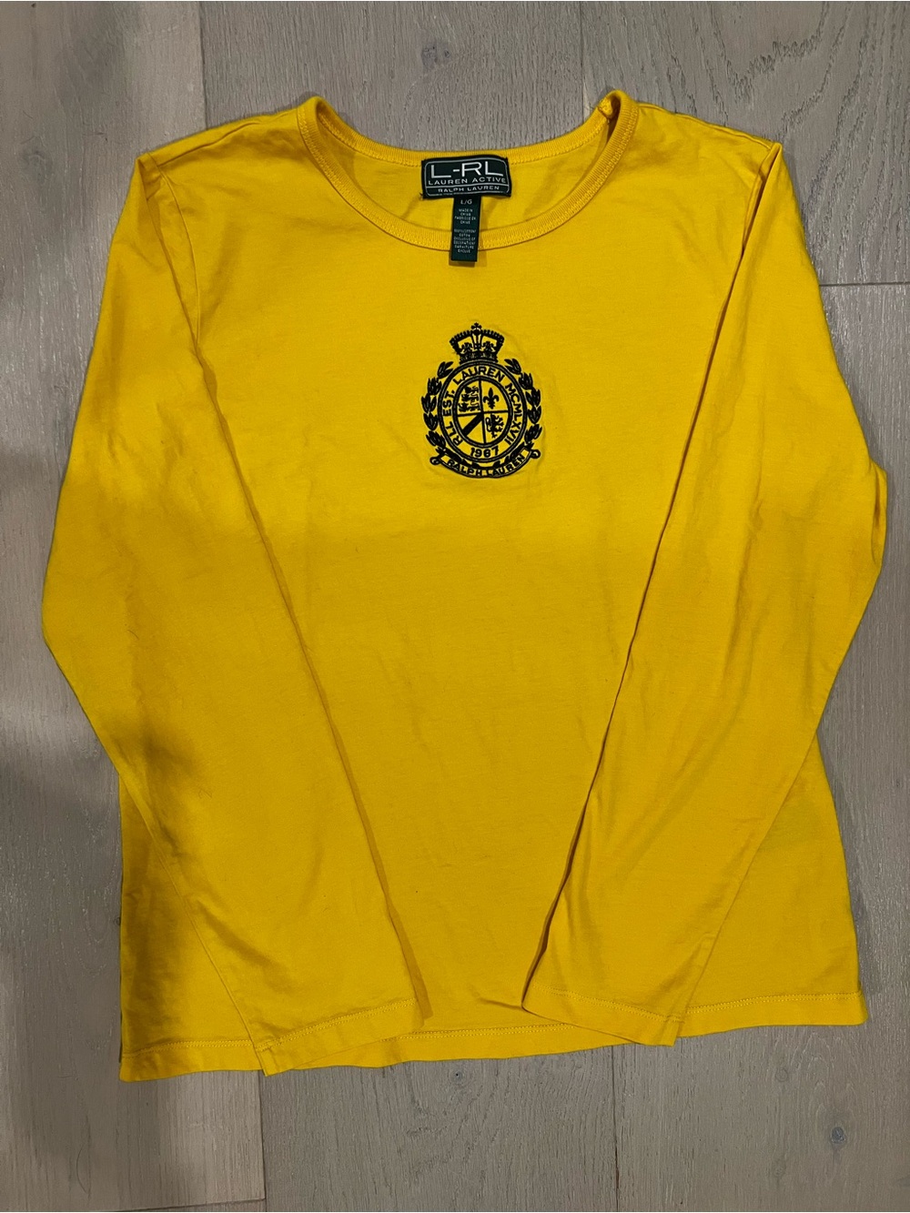 Lauren Ralph Lauren Active Yellow Crest Long Sleeve Top L